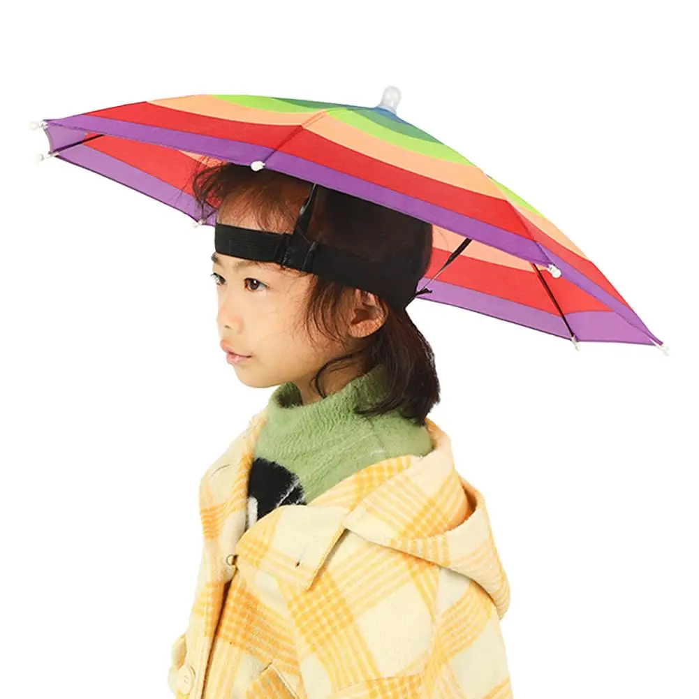 Children Rain Umbrella Hat Portable Foldable Outdoor Kids Headwear Fishing Camping Cap Hats Head Beach Shade Sun Waterproof C3S2