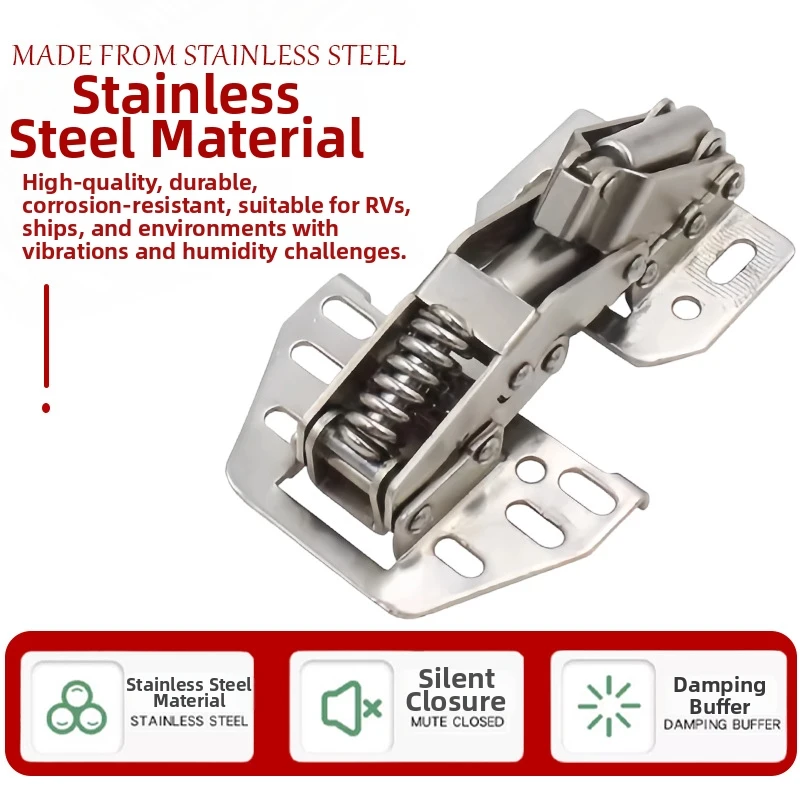 9*6*5CM Stainless Steel Hydraulic Soft Close Hinge 4 Inch Silent Damping For RV Kitchen Cabinet Adjustable Elliptical Holes