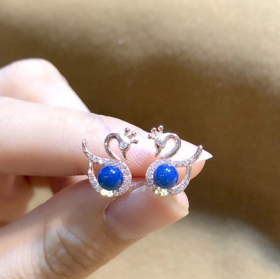 أقراط بجعة رومانسية من الفضة الإسترليني عيار 925 مع كهرمان أزرق 4 ملم هدية لعيد الحب مجوهرات حب للنساء