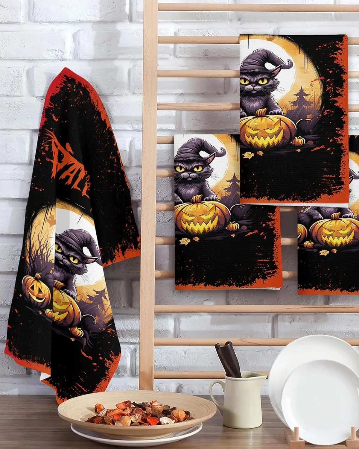 

Хэллоуин Ужас Черный Кот Тыква Луна Ночь Черный Набор Полотенец Для Блака Чистящие Средства Впитывающие Рушники Набор Домашних Украшений
