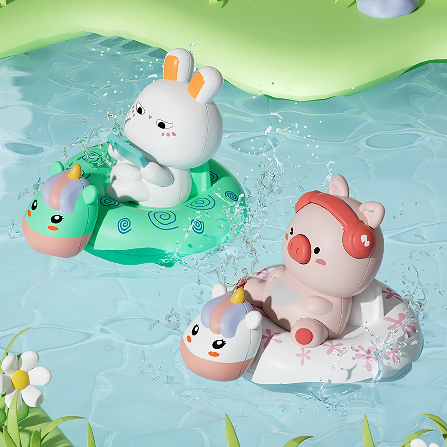 Children Bath Water Playing Toys ABS Clockwork Cartoon Swimming Piggy Bunny Toy Baby Bath Toy Bathroom Floating Kids Toy Gift