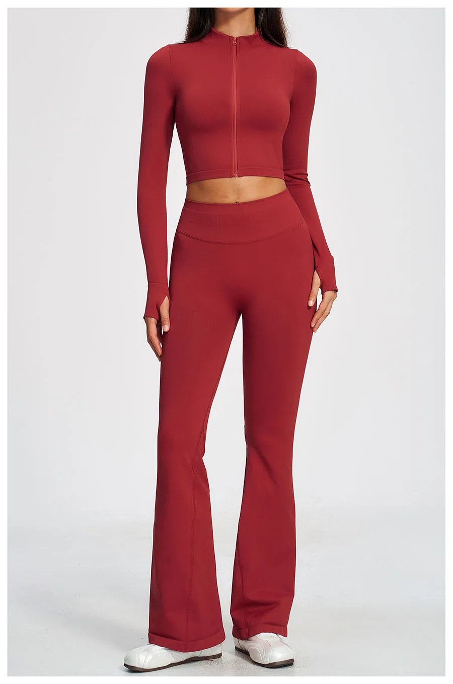 Neues 2-teiliges Yoga-Set, nahtloses Sportoutfit, Damen-Trainingsanzug, Lauf- und Workout-Kleidung, langärmelig, mit Reißverschluss, Sportbekleidung – Detail 8