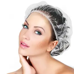 17'' 50PCS Disposable Shower Caps Plastic Clear Thickening Bath Hair Cap and Thick Waterproof Bath Caps for Hair Treatment  Spa