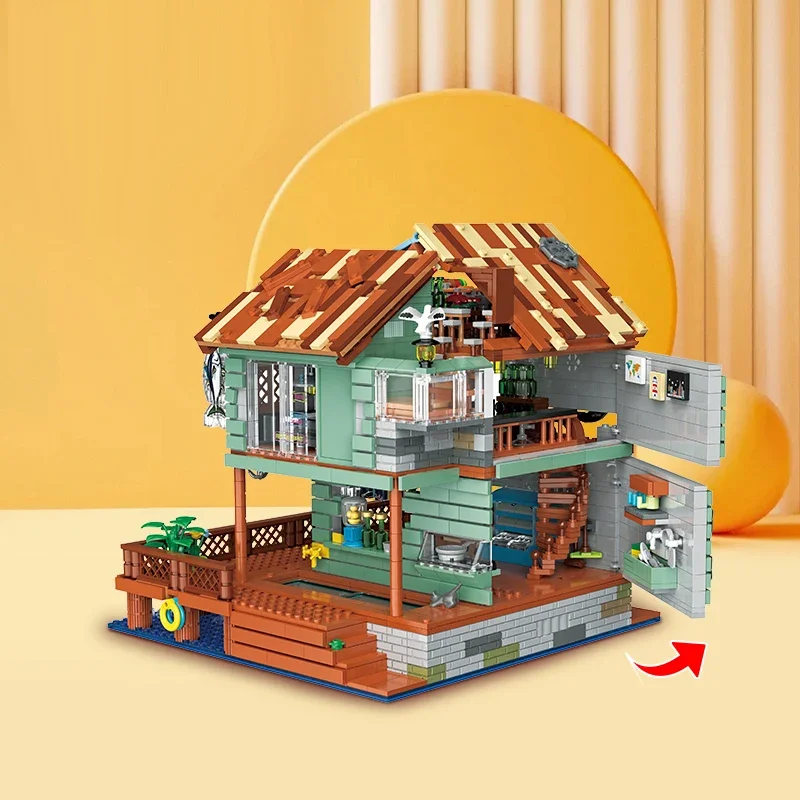 2096PCS Harbor Restaurant Building Blocks Seaside Street View House Construction MOC Bricks Toys Children's Christmas Gifts