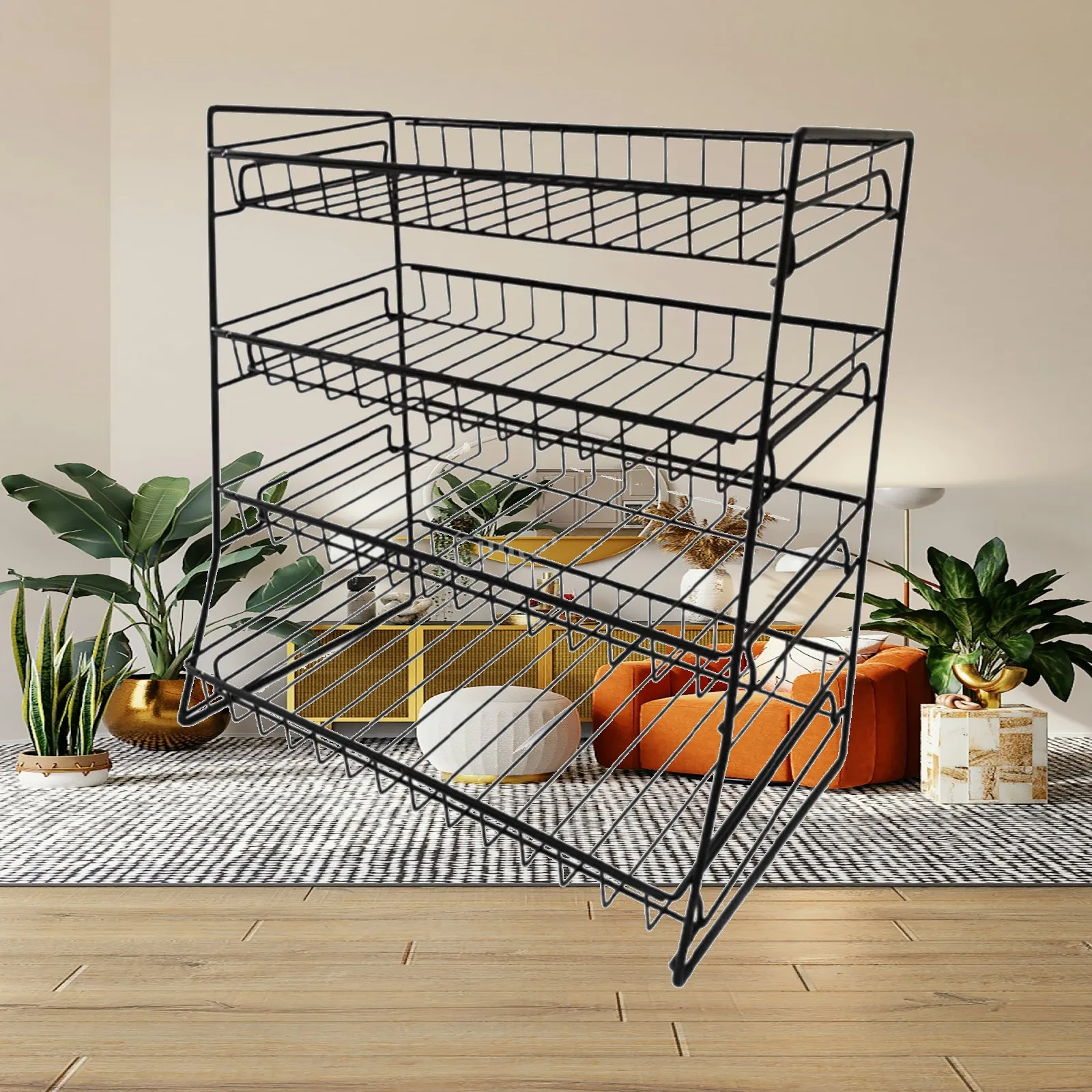 Snack Display Rack with Slanted Shelves Multi-Tier Candy Display Rack Candy Organizer Wire-Frame Merchandising Shelf Tiered