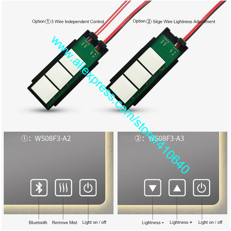 

1 Piece THREE KEY LED Mirror Touch Sensor Switch with Brightness Adjustment or Bluetooth-compatible or Anti-fog from Factory