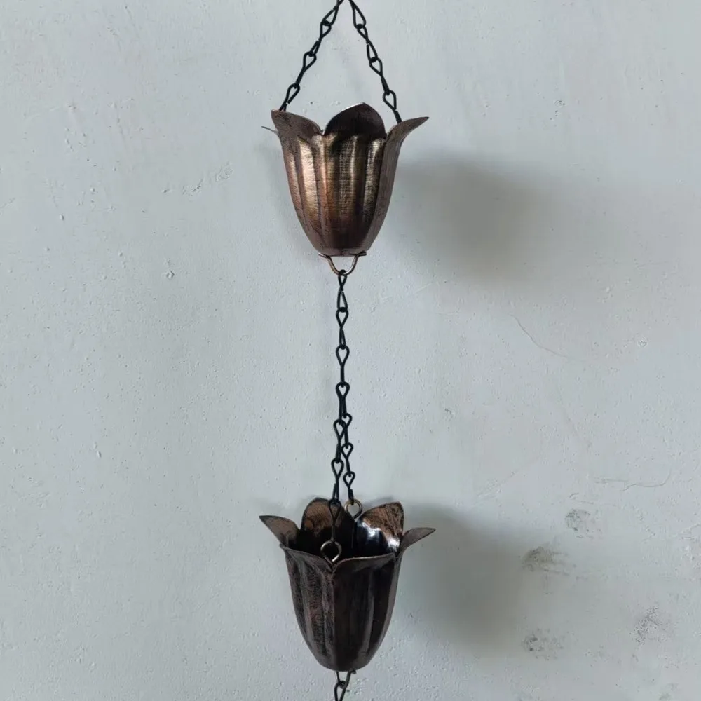 Japanese Style Metal Tulip Rain Chain Hanging Iron Art Water Drainage Chain Flower-shaped Directs Water Rainwater Diverter Chain