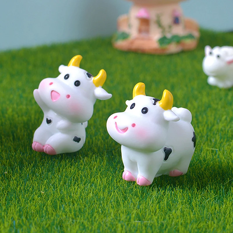 Mini estatuilla de vaca bonita, modelo artesanal en miniatura, accesorios de decoración del hogar, adornos de micropaisaje para jardín y escritorio, regalo, 1 ud.
