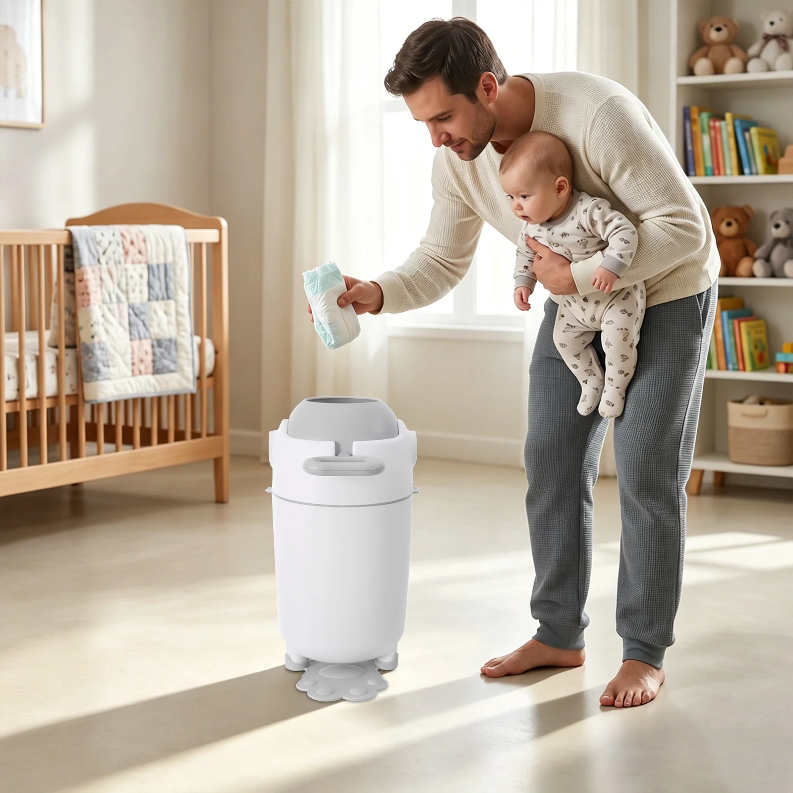 Odor-locking Diaper Trash Can, 15L Sealed Nappy Disposal Bin, Baby Diaper Trash Can, Baby Diaper Bin with Airtight Lid