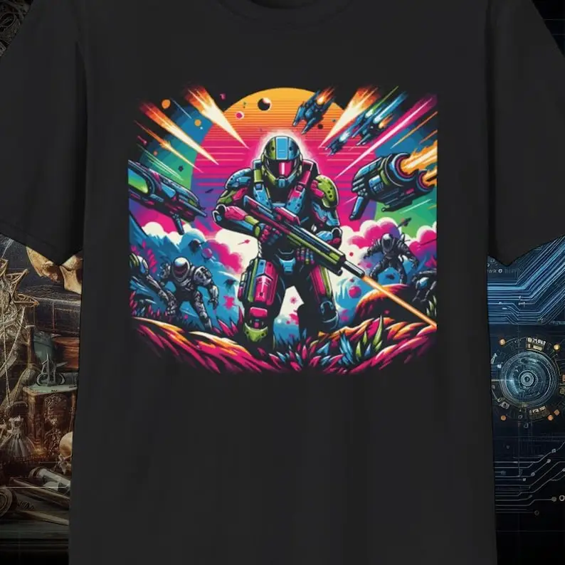 Neon Battlefront black gamer tshirt gaming shirt video game shirt gildan 64000 bella canvas 6004