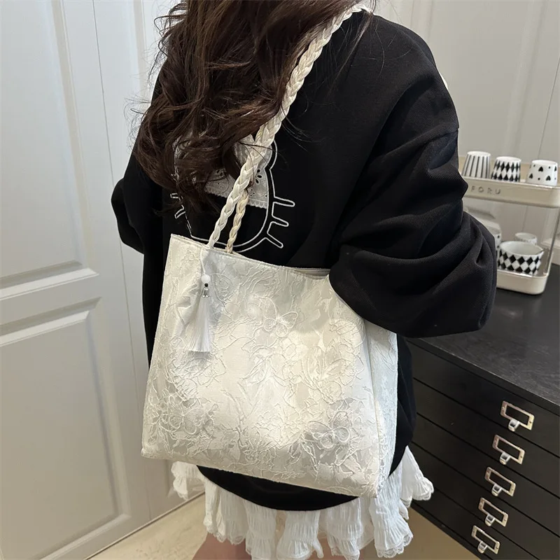 

Texture Leisure New Chinese Style Shoulder Bag Antique Versatile Large Capacity Tote Bag Hanfu Element Work Commuter Storage Bag
