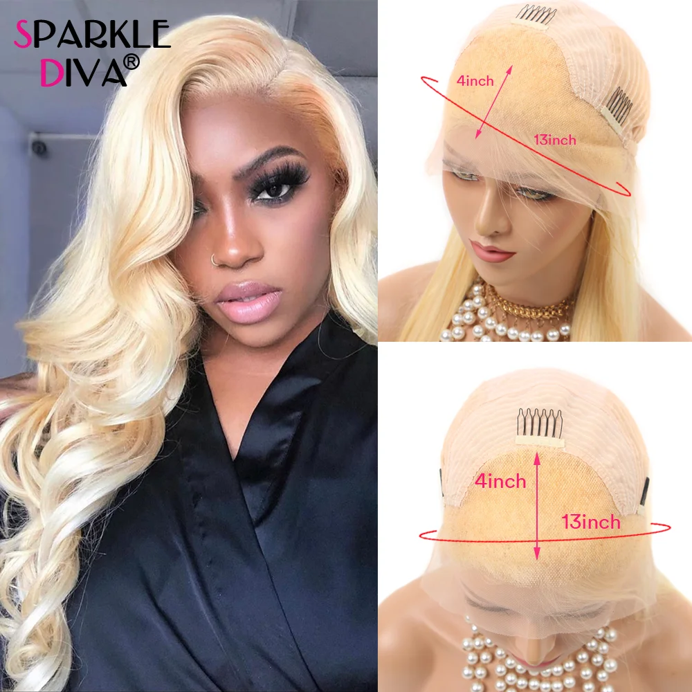 13X4 Wig Frontal Renda 613 Gelombang Tubuh Warna Pirang Madu Rambut Remy Brasil Bagian Renda Wig Rambut Manusia Telah Ditanami untuk Wanita