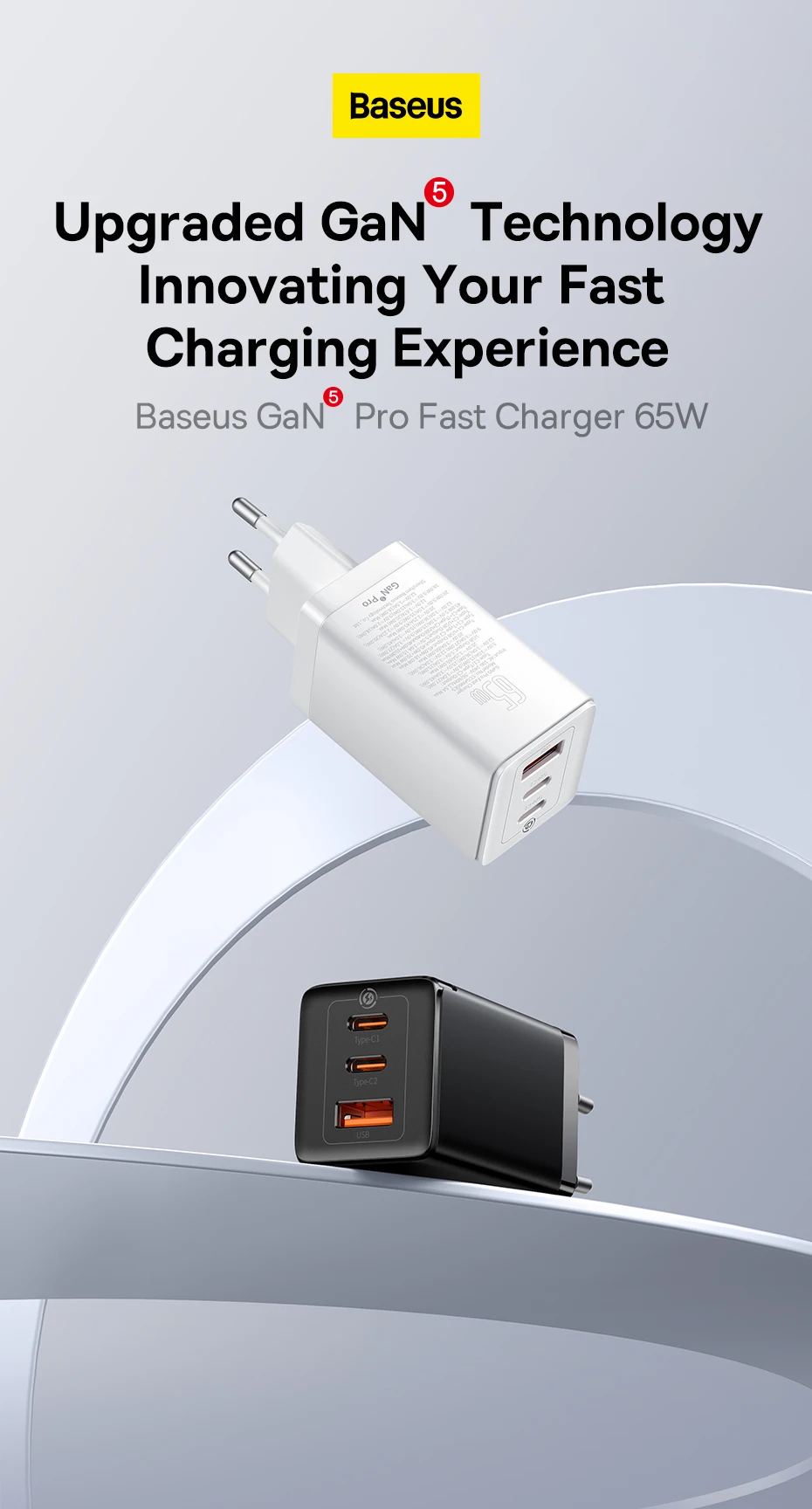 Baseus 65W GaN Charger Quick Charge Type C PD QC Charger USB Charger Portable Fast Charger For Laptop iPhone 17 16 15 14 13 Pro