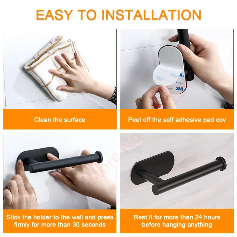 Self-Stick Toilet Paper Holder Wall Mount For Bathroom Kitchen Silver Gold Black Towel Storage Stand Stainless Steel Tissue Rack
