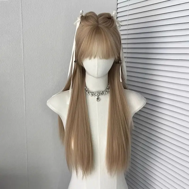 

wigs Long Straight Synthetic Heat Resistant Blonde Wig with Bangs for Women daily wear Wigs for Cosplay Lolita Party Halloween