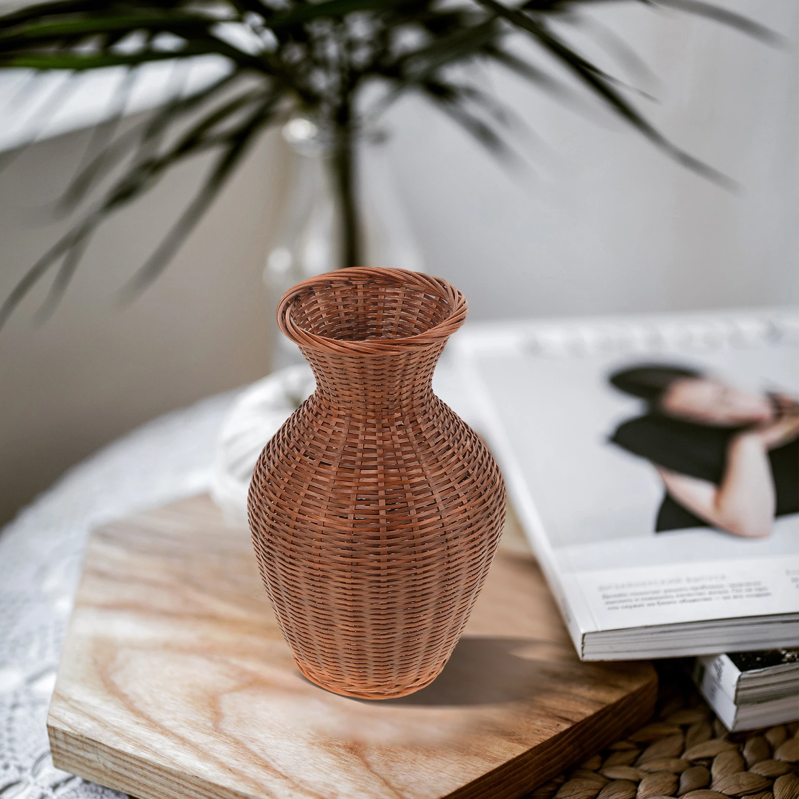 

Bamboo Vases Handwoven Flower Arrangement Pastoral Style Desk Zen Basket Light Brown Decorative Weaving Vase Artificial