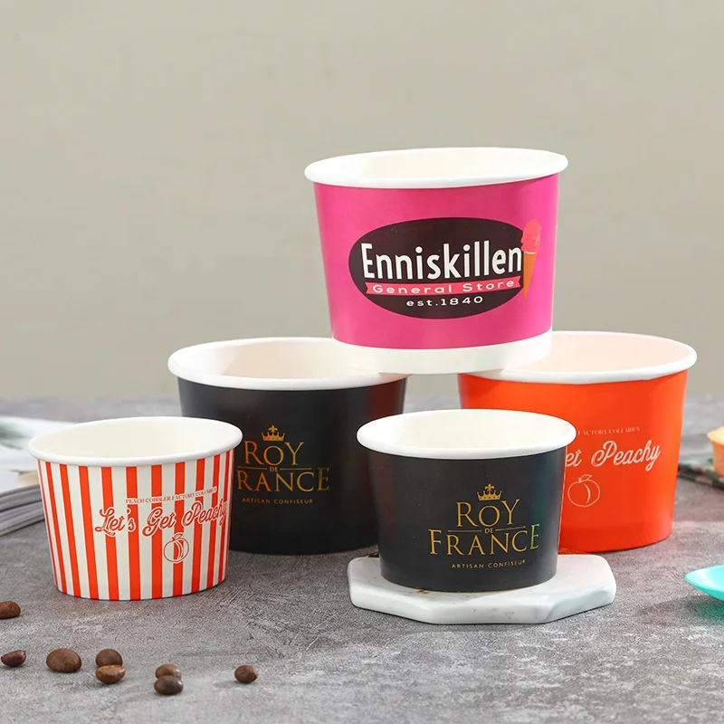 Customized product100% eco friendly Biodegrada PLA coating Disposable Yogurt Paper Ice Cup Bowl with Plastic Paper