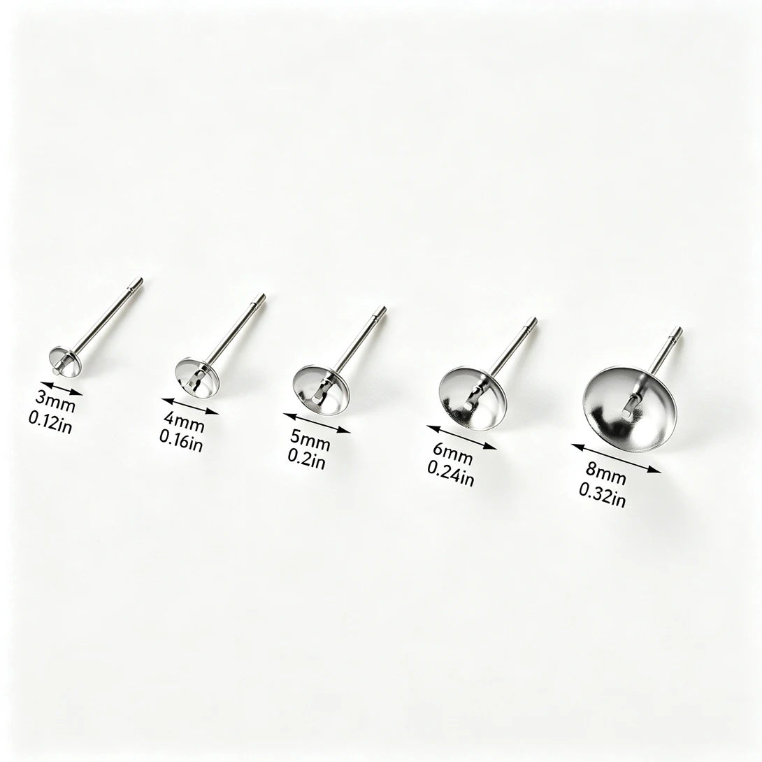 300/500Pcs Stainless Steel Concave Cup Ear Stud Base Bowl Earring Posts with Cross Bar For Glue On Pearl Bead DIY Earrings Parts