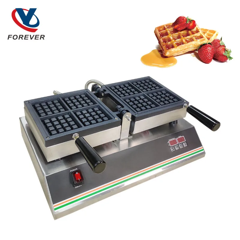 

Waffle Maker Commercial Square Shape Stainless Steel Housing Non-Stick Replaceable baking Pan Overturn Square Waffle Machine