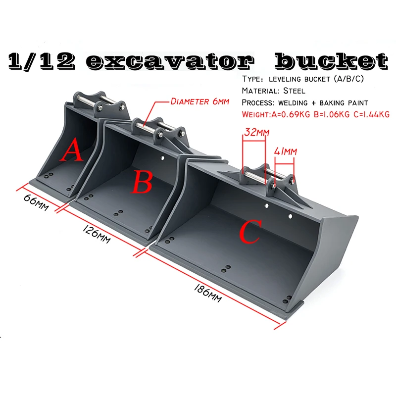 Flat Tooth Bucket Narrow Bucket Wide Bucket 1/12 Series Hydraulic Excavator Model Universal Accessories