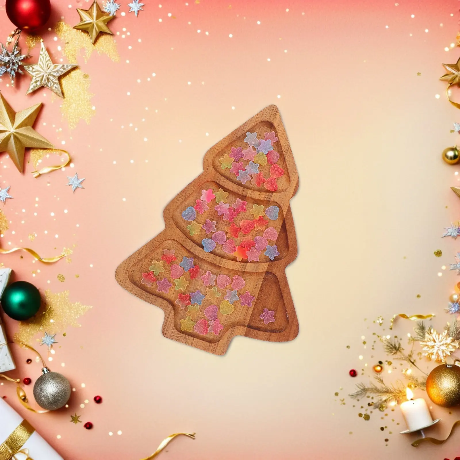 Christmas Tree Serving Plate Acacia Wood Holiday Party Snacks Appetizers Dessert Tray Xmas Table Decoration Tree Shaped Tray