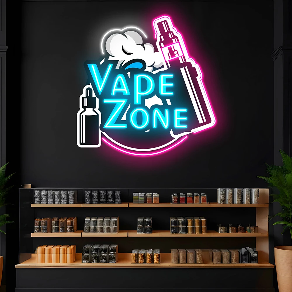 Vape Zone Neon Acrylic Artwork Led Light Smoke Shop Decor Neon Sign Man Cave Room Decoration Vape Light for Business Advertising