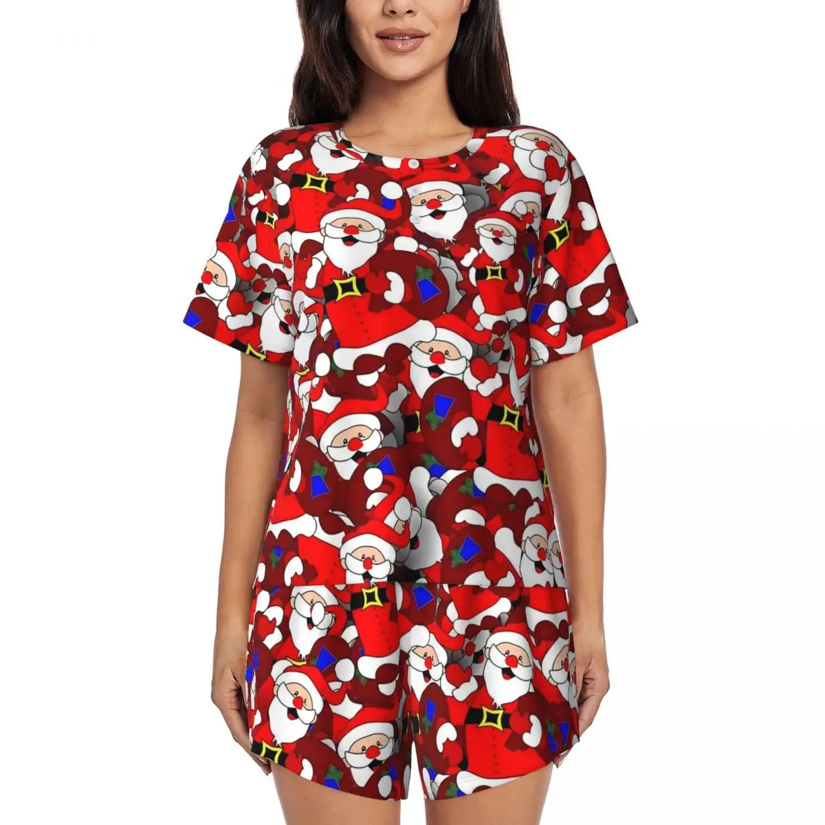 

Рождественские пижамы женские Санта-Клаус винтажная ночная рубашка повседневные с короткими рукавами из 2 предметов повседневные пижамные комплекты с круглым вырезом и графикой