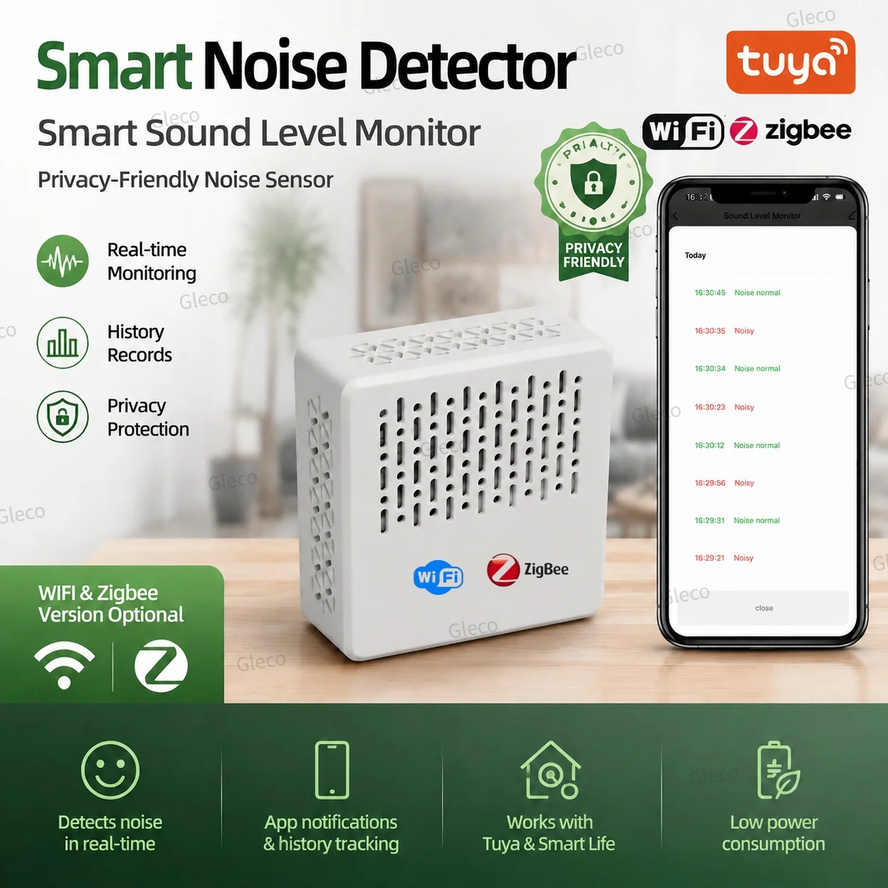 Wifi/Zigbee Noise Decibel Meter Tuya Smart Life Sound Level Sensor Environmental Noise Detector Tester For Smart Home Automation