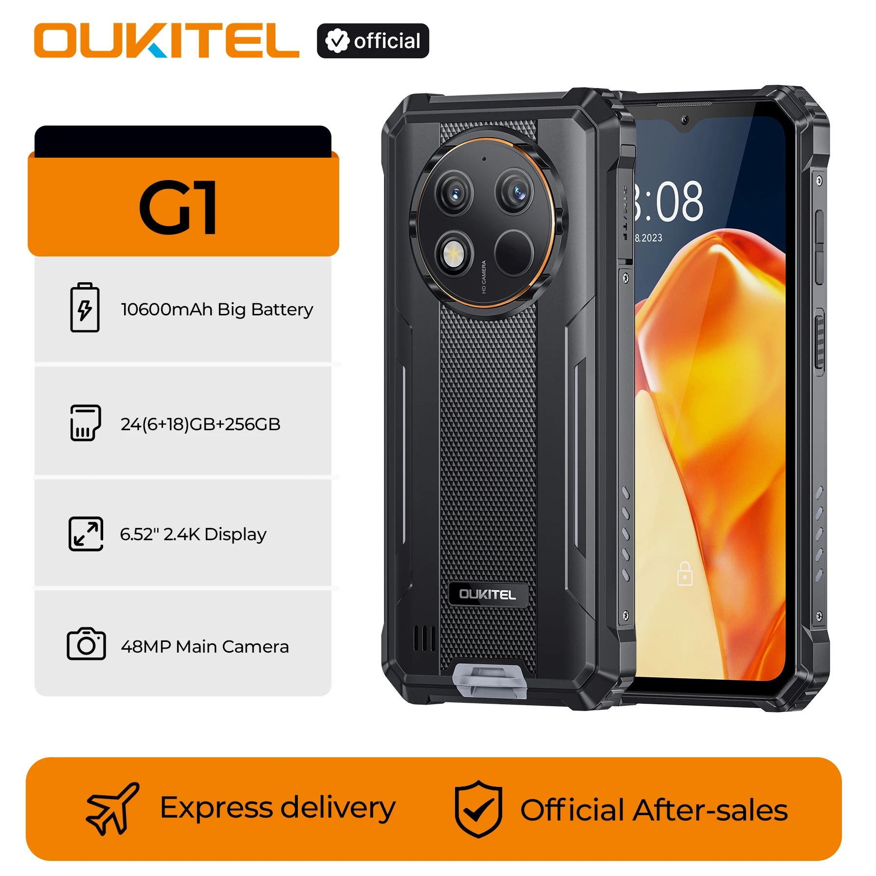 Oukitel-G1頑丈なスマートフォン,NFC,Android, 24GB, 6 18 GB, 256GB 