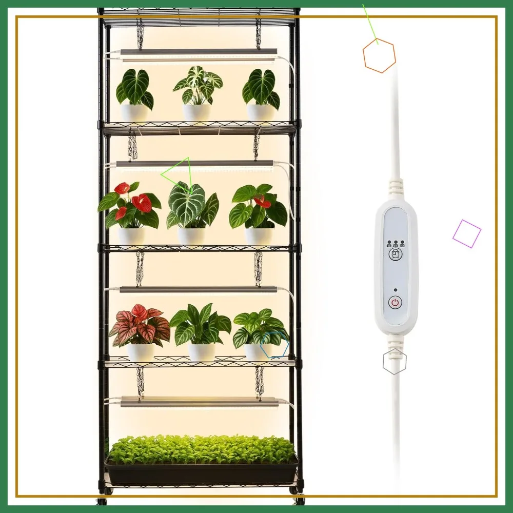 

6-Tier Indoor Plant Stand with Grow Light, 71 in Tall Display Rack with Wheels & Timer, 80W LED Full Spectrum for Seed Starting
