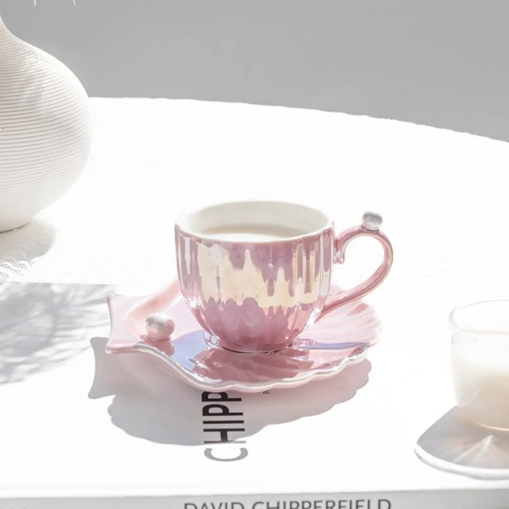 200-300ML Shell Shaped Coffee Cup Ins Milk Cup Afternoon Coffee Mug Tea Mug Premium and Exquisite Household Mugs and Plate Set