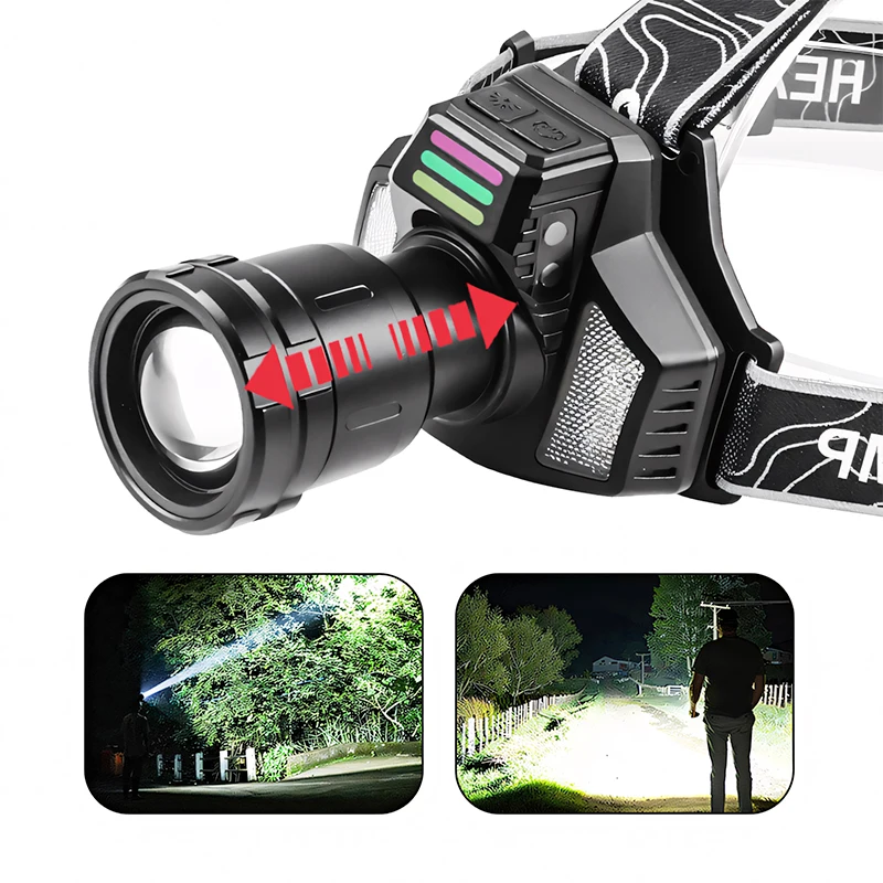 2025 مصباح أمامي قوي قوي عالي الطاقة قابل لإعادة الشحن LED كشافات مصباح يدوي طويل المدى 3500 متر رئيس الشعلة التخييم الصيد