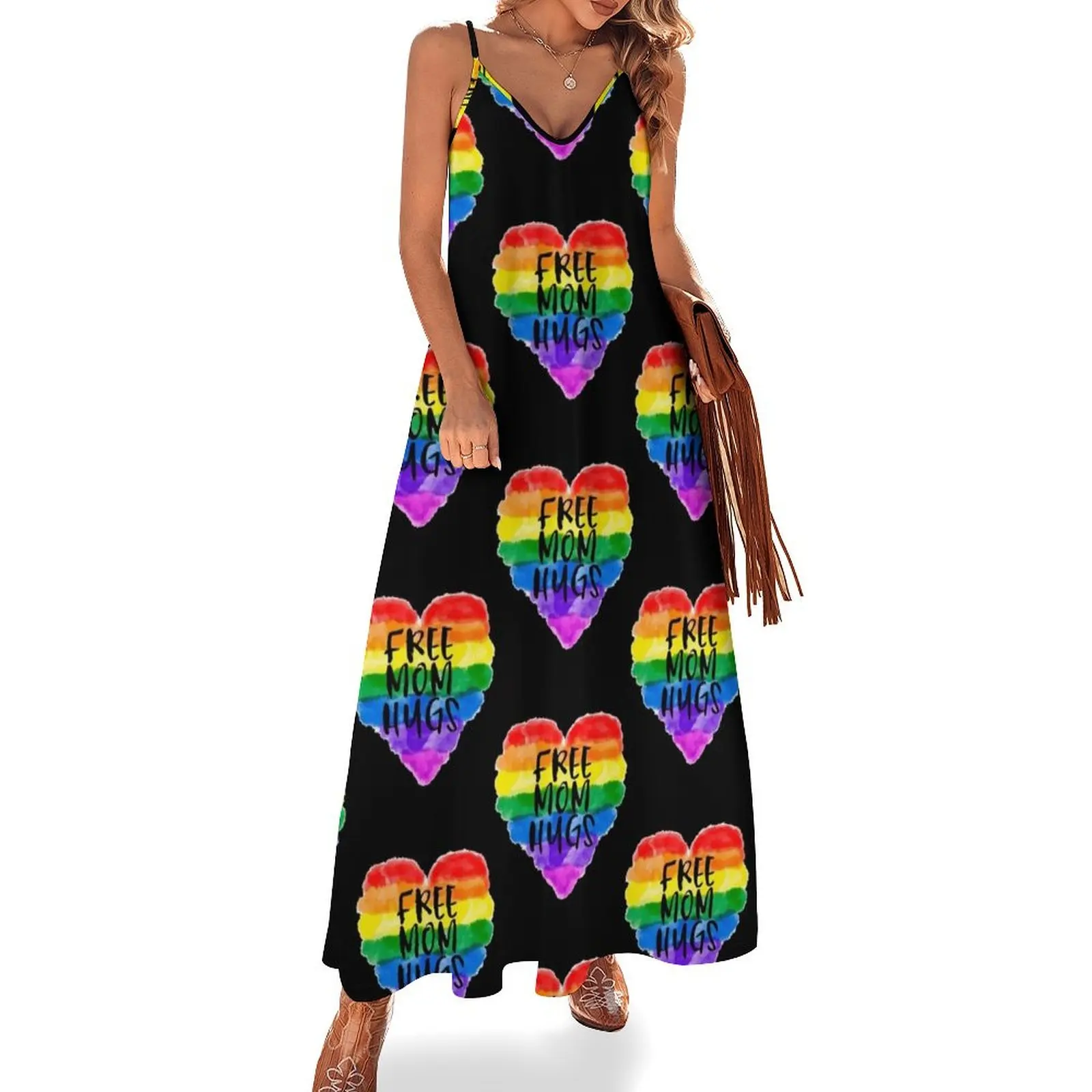 

Free Mom Hugs Rainbow Heart LGBT Supports Sleeveless Dress woman dress women's summer dresses 2024 evening dress woman