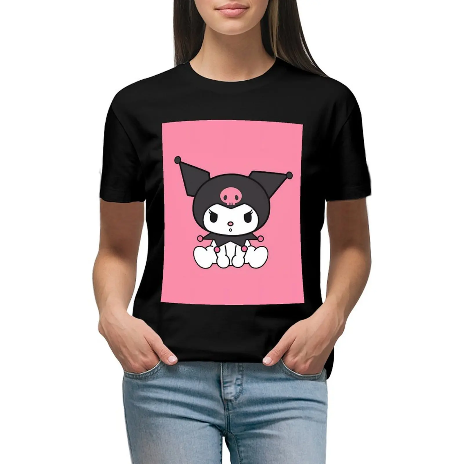 

Модная футболка Sanrio Kuromi Y2k, женская одежда, летние повседневные милые футболки, одежда