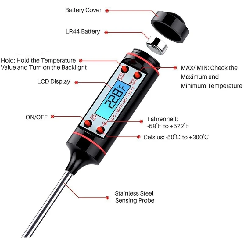 2X Food Thermometer,Food Cooking Thermometer,Kitchen Thermometer,Meat Thermometer,Long Probe Digital Meat Thermometer