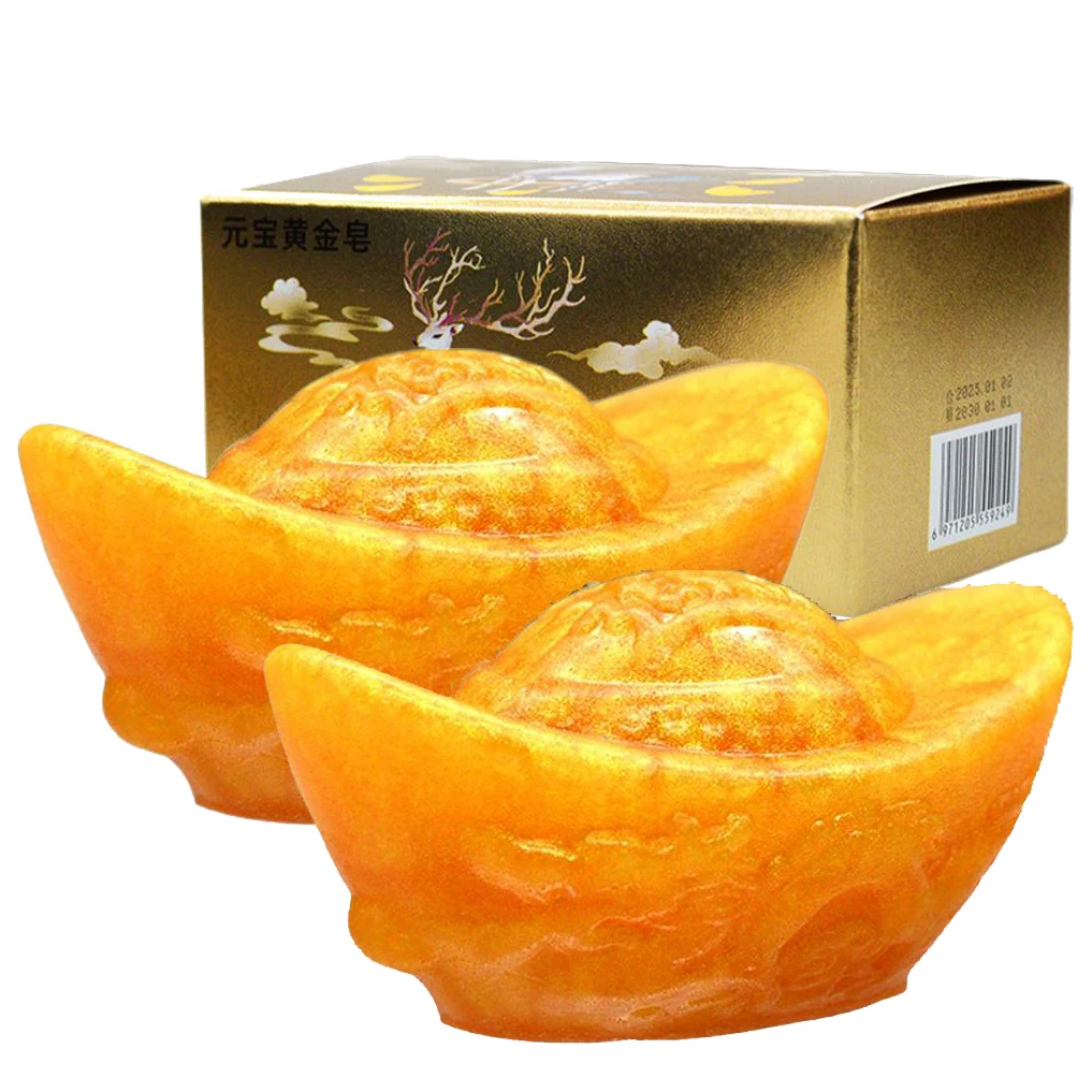 

Gold Bath Soap Bar for Body and Face, Gold Yuanbao Shaped Soap Bar Oil Control Cleansing, Rich Foam, Moisturizing, Softens Skin