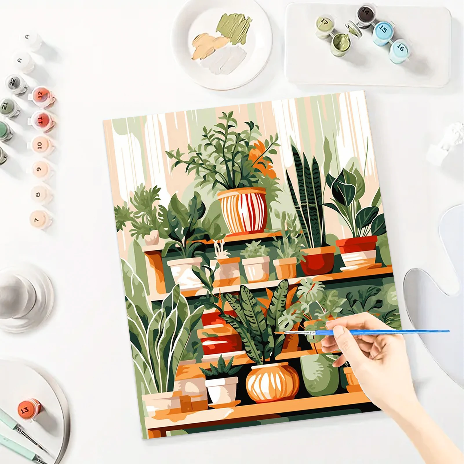 Kit di pittura fai da te con i numeri per adulti-piante verdi, pittura a olio digitale acrilica su tela decorazione della parete regalo senza cornice