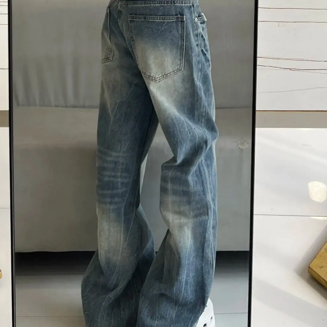 

Новые весенние джинсы прямого кроя в американском стиле с узором «молния», женские, свободные, стройнящие, драпирующиеся, с высокой талией, широкие брюки