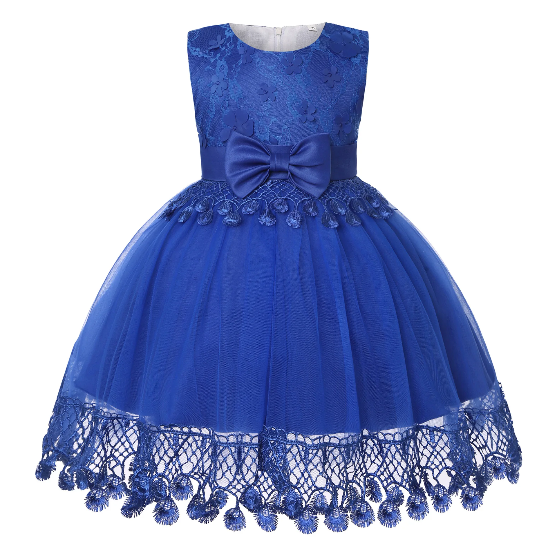 Blue Lace Dress Mesh Clothing O-Neck Sweet Dresses Hot Selling Girls Party Lace Groove Princess Tutu DressTop 1-3Y