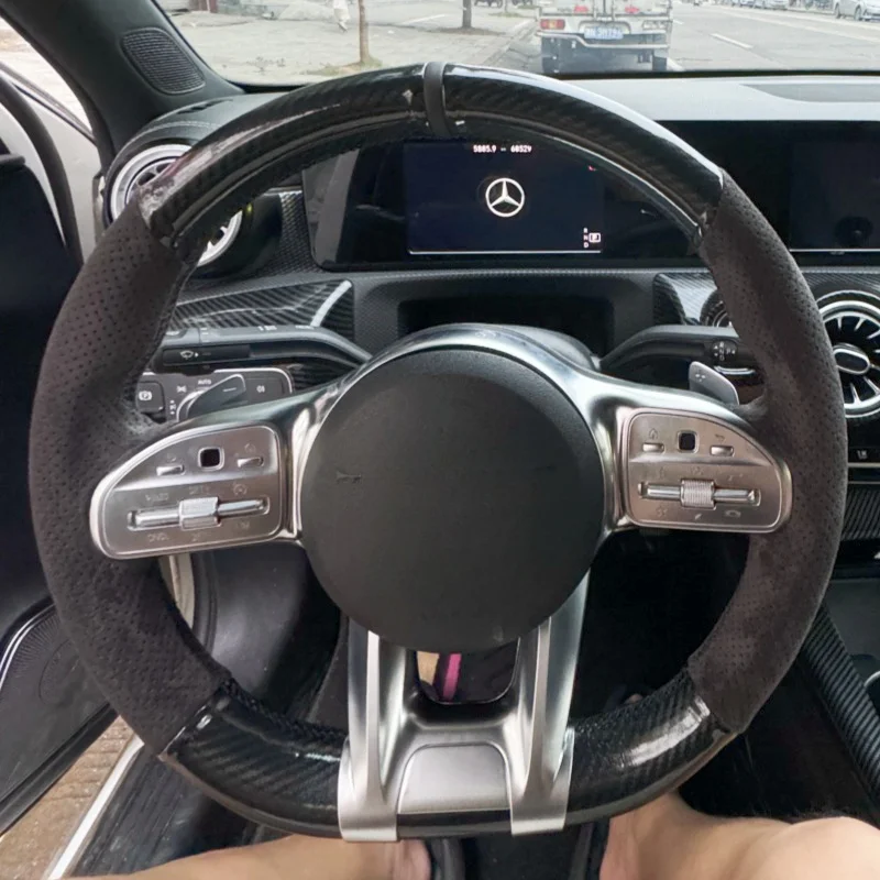 Braid Car Steering Wheel Cover Wrap Hand Sewing Anti-Slip Suede Leather For Mercedes-Benz GLC C200L C260L A200L E300L AMG