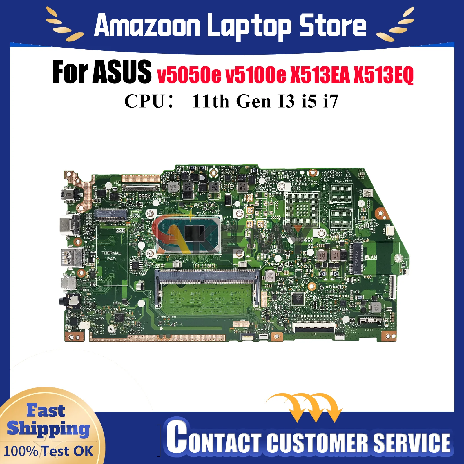 

X513EA Материнская плата для ноутбука ASUS VivoBook X513EP X513E X513EA v5050e X513EQ v5100e Материнская плата для ноутбука 11-го поколения I3 i5 i7
