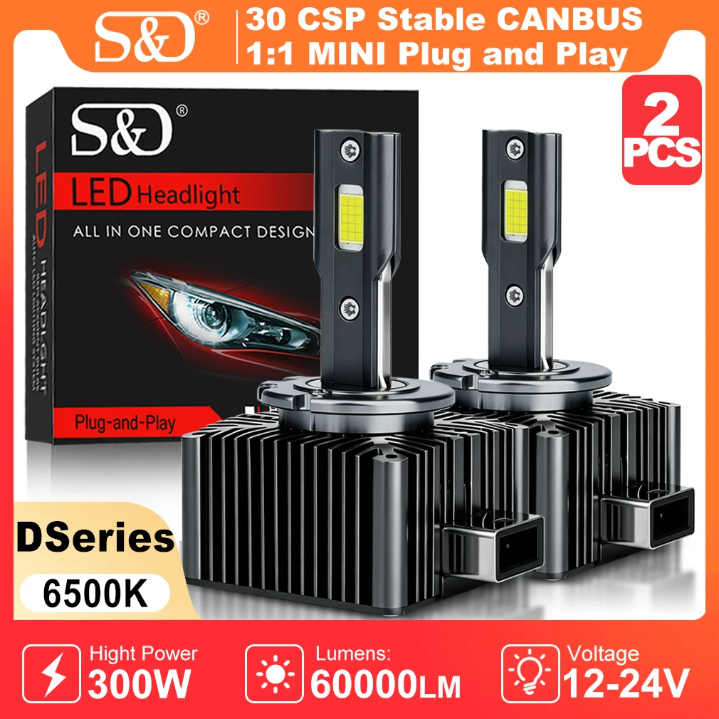 S&D D3S D1S LED Headlights Canbus D1R D3R D2S D4S D2R D4R 300W 60000LM Two-sided Turbo LED 30CSP Chip 6500K For BMW Audi VW Benz