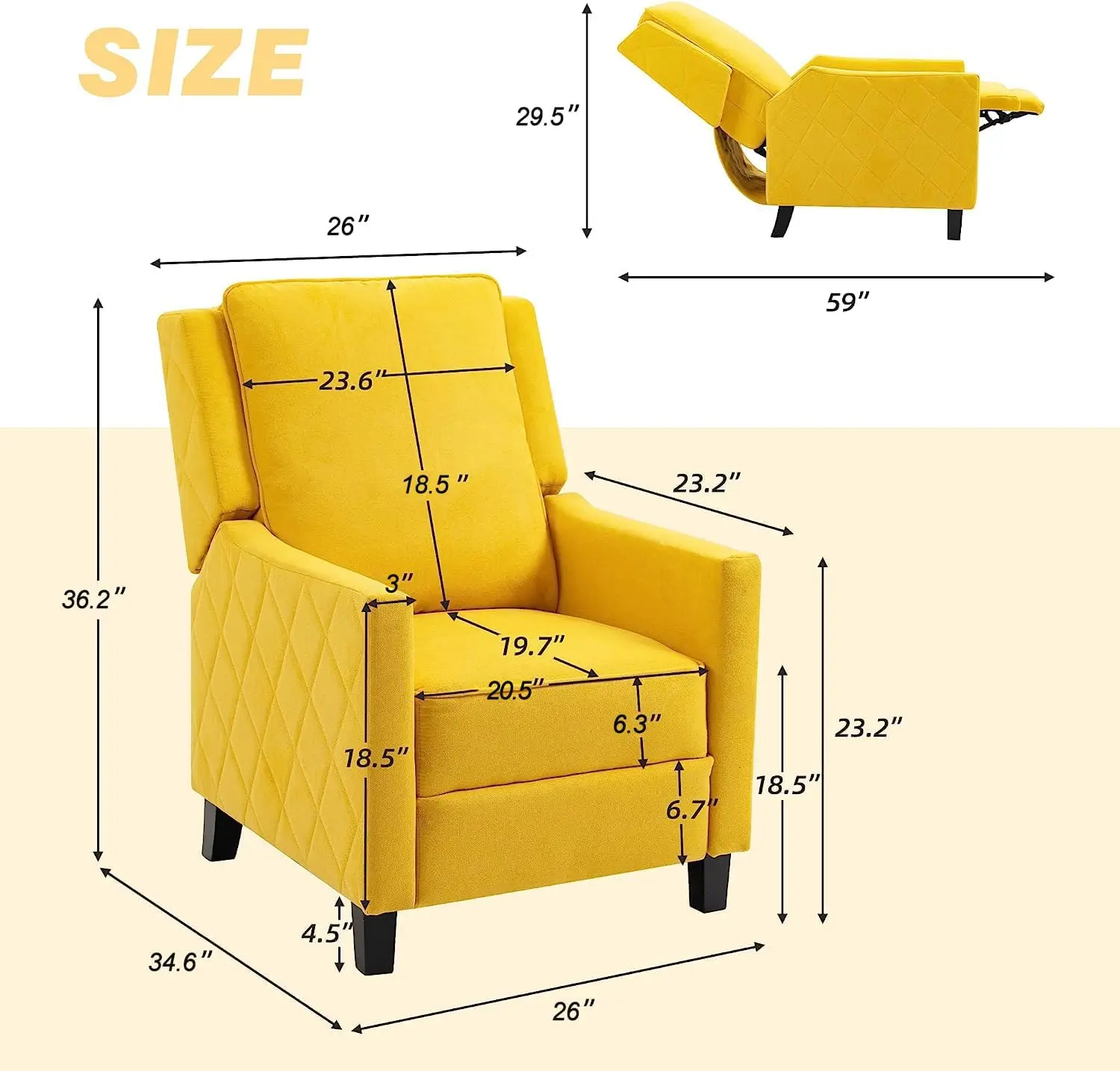 AVAWING Push Back Recliner Chair, Wing Back Chairs with Arms, Mid-Century Vintage Accent Chair for Living Room, Polyester