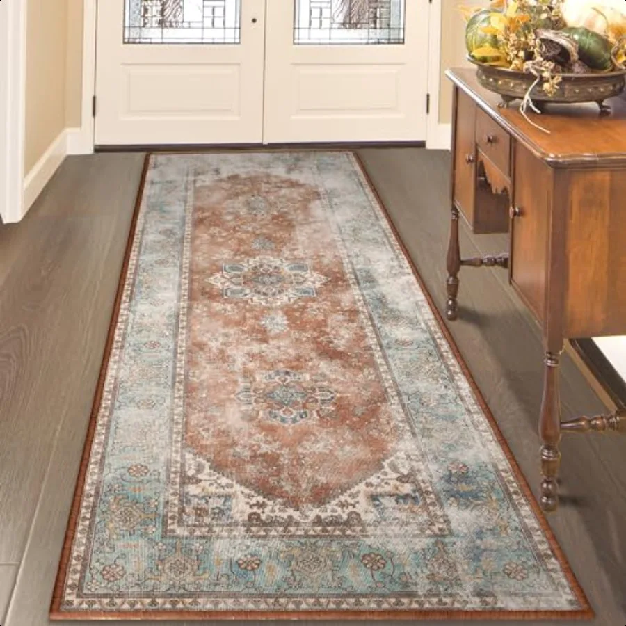 

Area Rug 2x6 hine Washable Hallway Runner Rug Boho Floral Distr Print Pattern Carpet Low Pile Lightweight Thin Rugs for Entryw