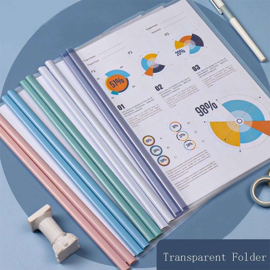 

10 шт. прозрачных папок для документов формата А4, вмещающих около 100 листов бумаги, подходят для офисов и школ, разные цвета.