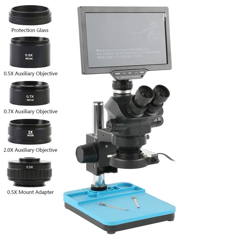Simul-Focal 7x- 90X Stereo Trinocular Microscope 16MP TF HDMI USB WIFI 10.1 7.0 inch LCD Display Monitor System For Phone Repair