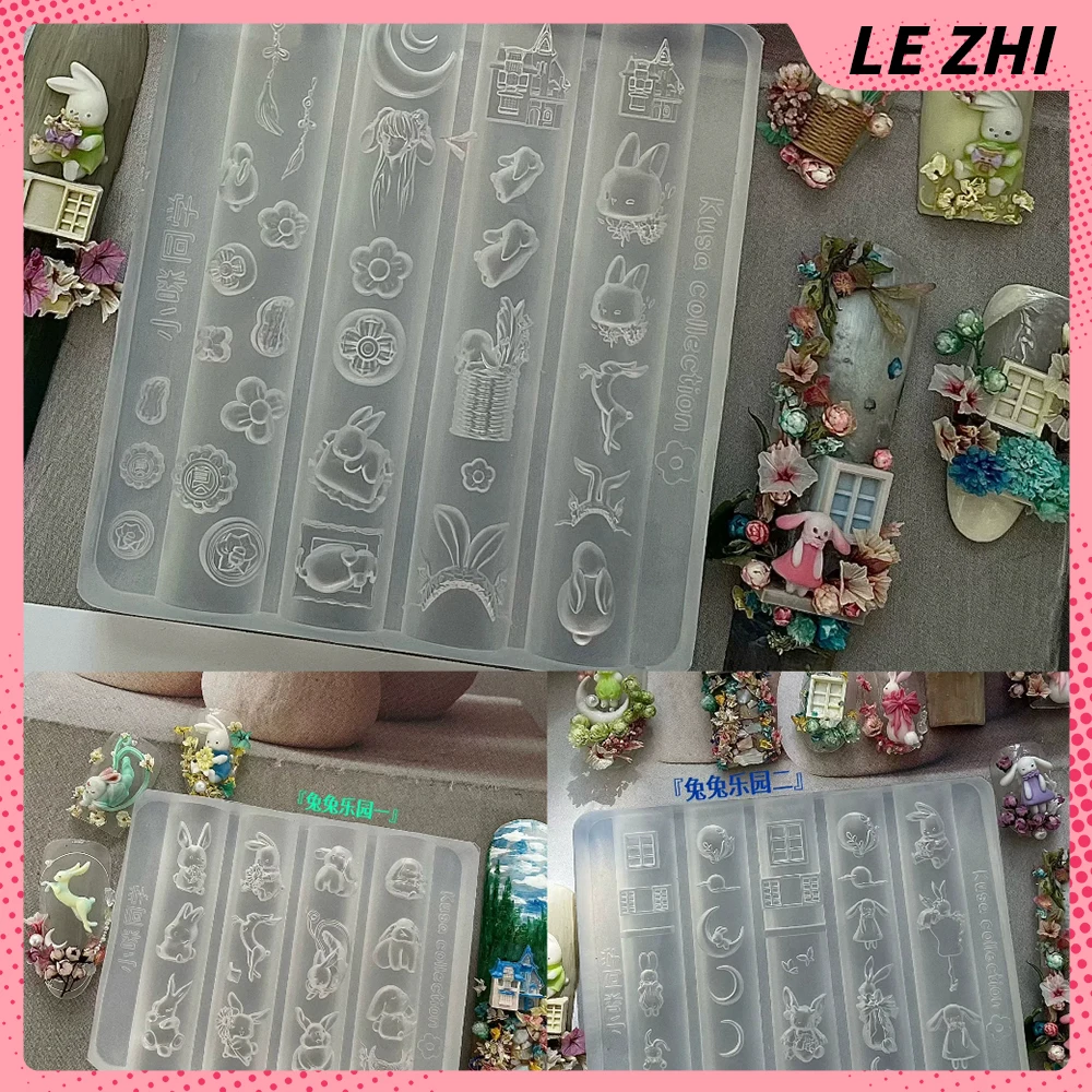 

1Pcs Kawaii Rabbit Series Handmade Diy Nail Art Silicone Mold Moon Bowknot Flowers Mooncake House Nail Art Carving Mold Gift
