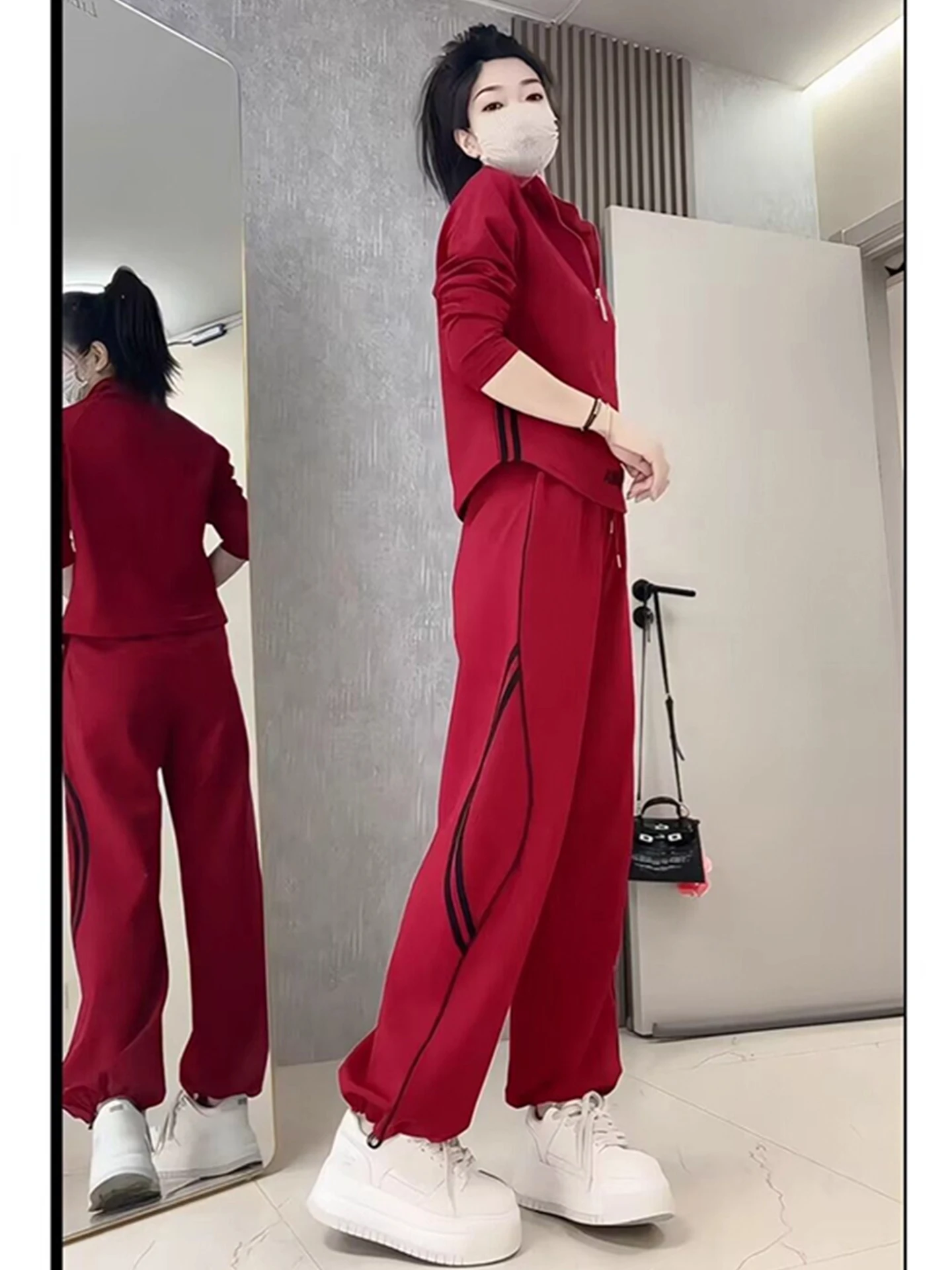 Faionable Casual Women's Set Autumn New Sle Youthful Stand Collar Zipper Top Wide Leg Pants Two Piece Set Ele Commute...