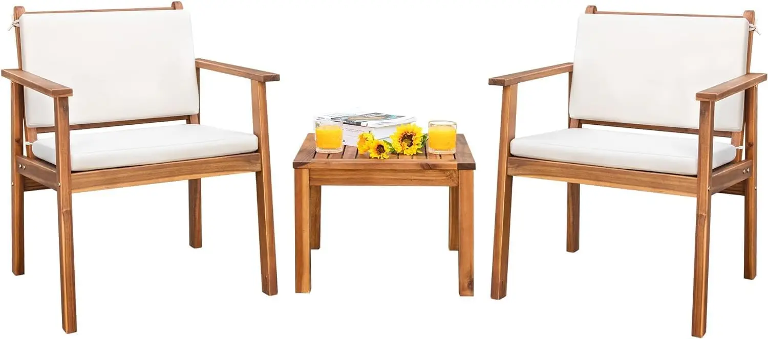 Acacia Wood Outdoor Furniture, Assento de Conversa com Mesa e Almofadas, Varanda, Deck, Quintal, 3 Pcs Set