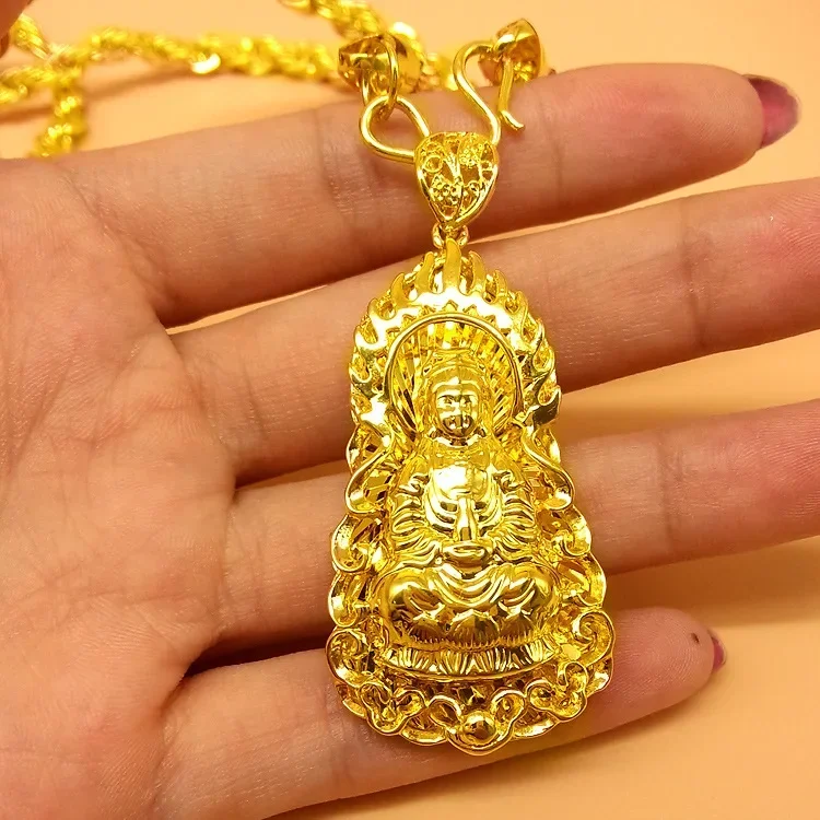 18K gold necklace for men and women, fashion accessories, Maitreya Guanyin pendant, security hemp rope necklace au750